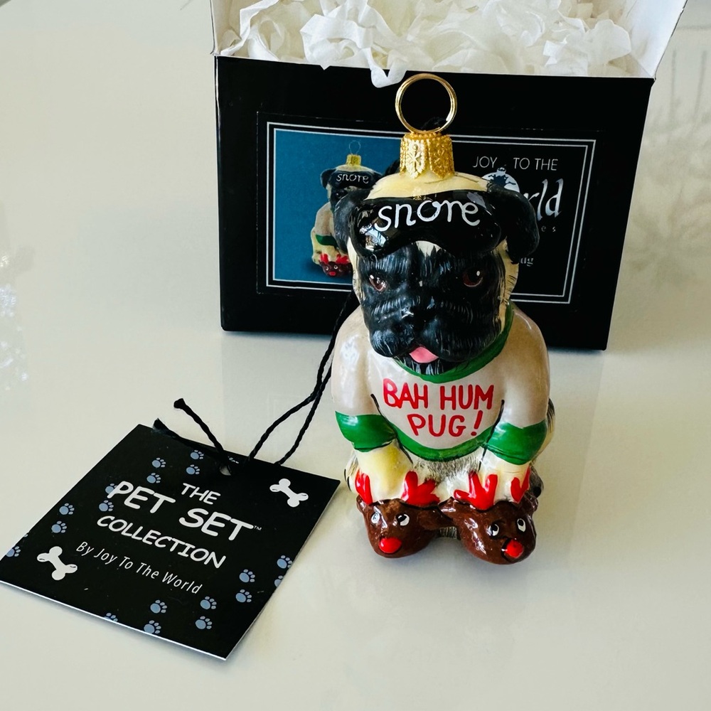 Joy to the World Bah Hum Pug Collectibles Ornament. Brand New In Box.